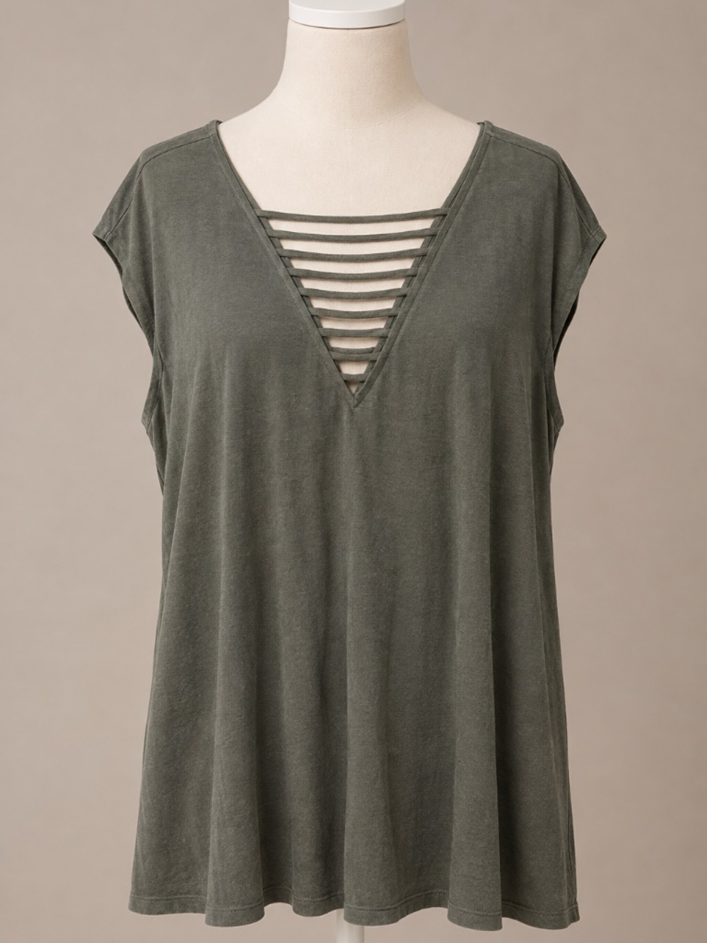 Aerie Soft Strappy V-Neck Cap Sleeve Top Gray Green Women’s XL